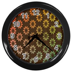 Grunge Brown Flower Background Pattern Wall Clocks (black) by Simbadda