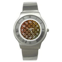 Grunge Brown Flower Background Pattern Stainless Steel Watch by Simbadda