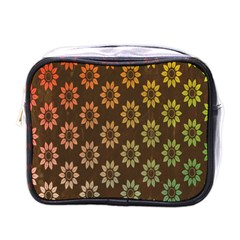 Grunge Brown Flower Background Pattern Mini Toiletries Bags by Simbadda