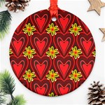 Digitally Created Seamless Love Heart Pattern Tile Ornament (Round) Front