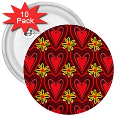 Digitally Created Seamless Love Heart Pattern Tile 3  Buttons (10 Pack)  by Simbadda