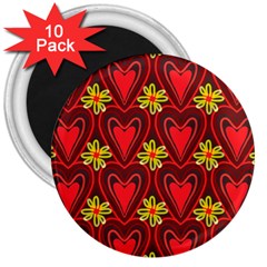 Digitally Created Seamless Love Heart Pattern Tile 3  Magnets (10 Pack)  by Simbadda