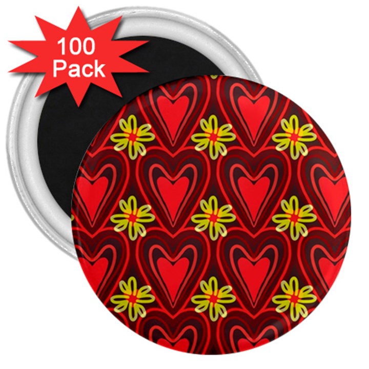 Digitally Created Seamless Love Heart Pattern Tile 3  Magnets (100 pack)