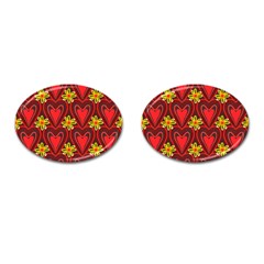 Digitally Created Seamless Love Heart Pattern Tile Cufflinks (oval) by Simbadda