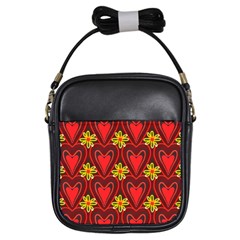 Digitally Created Seamless Love Heart Pattern Tile Girls Sling Bags by Simbadda