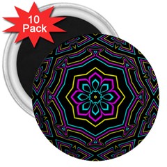 Cyan Yellow Magenta Kaleidoscope 3  Magnets (10 Pack)  by Simbadda