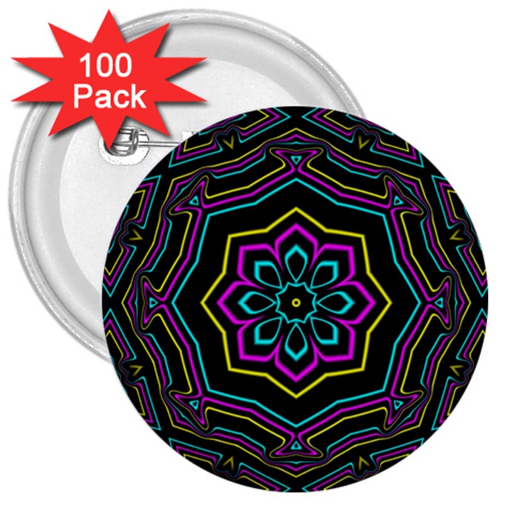 Cyan Yellow Magenta Kaleidoscope 3  Buttons (100 pack) 