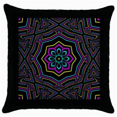 Cyan Yellow Magenta Kaleidoscope Throw Pillow Case (black) by Simbadda