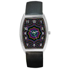 Cyan Yellow Magenta Kaleidoscope Barrel Style Metal Watch by Simbadda