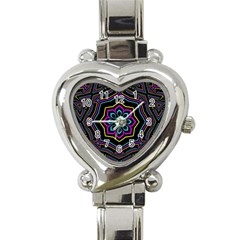 Cyan Yellow Magenta Kaleidoscope Heart Italian Charm Watch by Simbadda