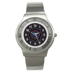 Cyan Yellow Magenta Kaleidoscope Stainless Steel Watch by Simbadda