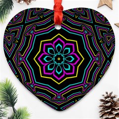 Cyan Yellow Magenta Kaleidoscope Heart Ornament (two Sides) by Simbadda