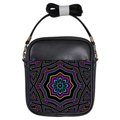 Cyan Yellow Magenta Kaleidoscope Girls Sling Bags by Simbadda