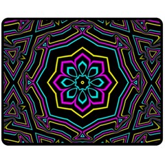 Cyan Yellow Magenta Kaleidoscope Fleece Blanket (medium)  by Simbadda