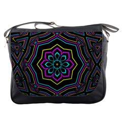 Cyan Yellow Magenta Kaleidoscope Messenger Bags by Simbadda