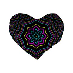 Cyan Yellow Magenta Kaleidoscope Standard 16  Premium Heart Shape Cushions by Simbadda