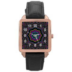 Cyan Yellow Magenta Kaleidoscope Rose Gold Leather Watch  by Simbadda