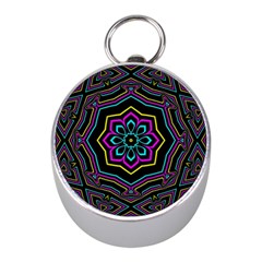 Cyan Yellow Magenta Kaleidoscope Mini Silver Compasses by Simbadda