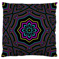 Cyan Yellow Magenta Kaleidoscope Large Flano Cushion Case (two Sides) by Simbadda