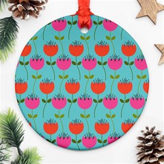 Tulips Floral Background Pattern Ornament (round) by Simbadda