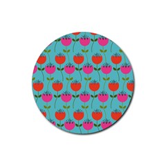 Tulips Floral Background Pattern Rubber Round Coaster (4 Pack)  by Simbadda