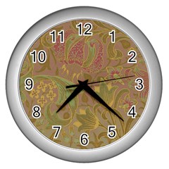 Floral Pattern Wall Clocks (silver)  by Valentinaart