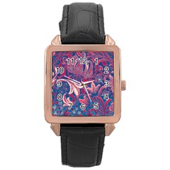 Floral Pattern Rose Gold Leather Watch  by Valentinaart