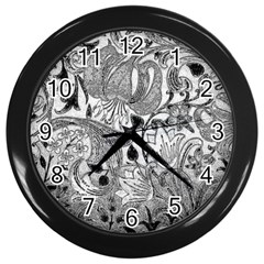 Floral Pattern Wall Clocks (black) by Valentinaart