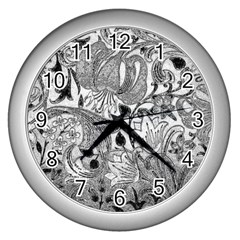 Floral Pattern Wall Clocks (silver)  by Valentinaart