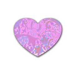 Floral Pattern Rubber Coaster (heart)  by Valentinaart