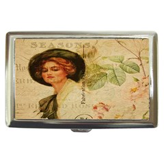 Lady On Vintage Postcard Vintage Floral French Postcard With Face Of Glamorous Woman Illustration Cigarette Money Cases by Simbadda