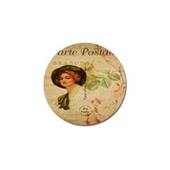 Lady On Vintage Postcard Vintage Floral French Postcard With Face Of Glamorous Woman Illustration Golf Ball Marker (10 Pack) by Simbadda