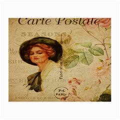 Lady On Vintage Postcard Vintage Floral French Postcard With Face Of Glamorous Woman Illustration Small Glasses Cloth by Simbadda