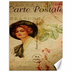 Lady On Vintage Postcard Vintage Floral French Postcard With Face Of Glamorous Woman Illustration Canvas 18  X 24   by Simbadda