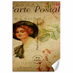 Lady On Vintage Postcard Vintage Floral French Postcard With Face Of Glamorous Woman Illustration Canvas 20  X 30   by Simbadda