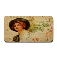 Lady On Vintage Postcard Vintage Floral French Postcard With Face Of Glamorous Woman Illustration Medium Bar Mats by Simbadda