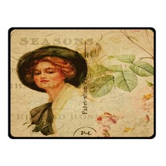 Lady On Vintage Postcard Vintage Floral French Postcard With Face Of Glamorous Woman Illustration Fleece Blanket (small) by Simbadda