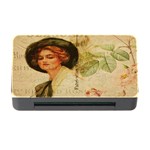 Lady On Vintage Postcard Vintage Floral French Postcard With Face Of Glamorous Woman Illustration Memory Card Reader with CF Front