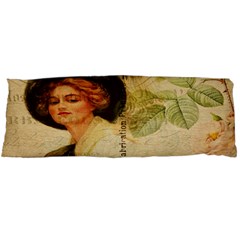 Lady On Vintage Postcard Vintage Floral French Postcard With Face Of Glamorous Woman Illustration Body Pillow Case (dakimakura) by Simbadda