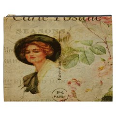 Lady On Vintage Postcard Vintage Floral French Postcard With Face Of Glamorous Woman Illustration Cosmetic Bag (xxxl)  by Simbadda