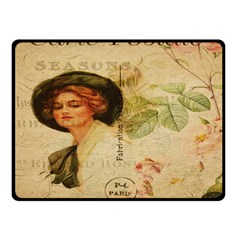 Lady On Vintage Postcard Vintage Floral French Postcard With Face Of Glamorous Woman Illustration Double Sided Fleece Blanket (small)  by Simbadda