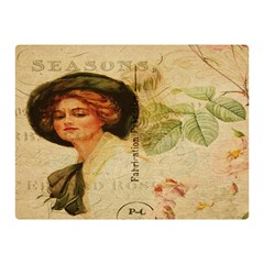 Lady On Vintage Postcard Vintage Floral French Postcard With Face Of Glamorous Woman Illustration Double Sided Flano Blanket (mini)  by Simbadda