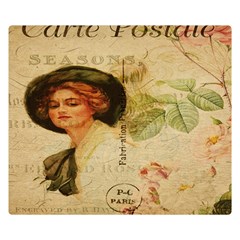 Lady On Vintage Postcard Vintage Floral French Postcard With Face Of Glamorous Woman Illustration Double Sided Flano Blanket (small)  by Simbadda