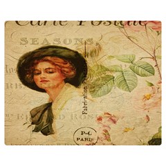 Lady On Vintage Postcard Vintage Floral French Postcard With Face Of Glamorous Woman Illustration Double Sided Flano Blanket (medium)  by Simbadda