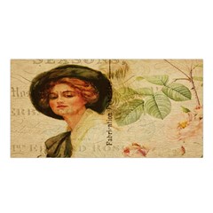 Lady On Vintage Postcard Vintage Floral French Postcard With Face Of Glamorous Woman Illustration Satin Shawl by Simbadda