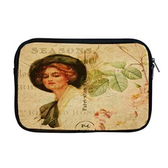 Lady On Vintage Postcard Vintage Floral French Postcard With Face Of Glamorous Woman Illustration Apple Macbook Pro 17  Zipper Case by Simbadda