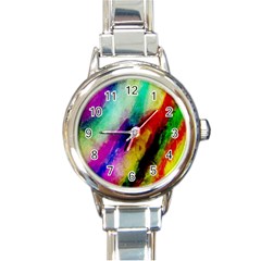 Colorful Abstract Paint Splats Background Round Italian Charm Watch