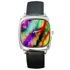 Colorful Abstract Paint Splats Background Square Metal Watch