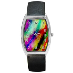 Colorful Abstract Paint Splats Background Barrel Style Metal Watch by Simbadda