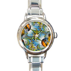 Random Fractal Background Image Round Italian Charm Watch